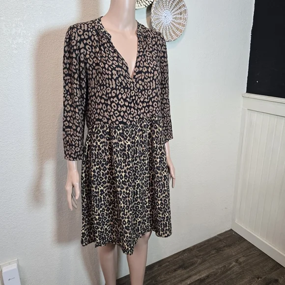 Maeve Anthropologie Juno Leopard Animal Print Dress Size Small Tunic Brown - Picture 5 of 16
